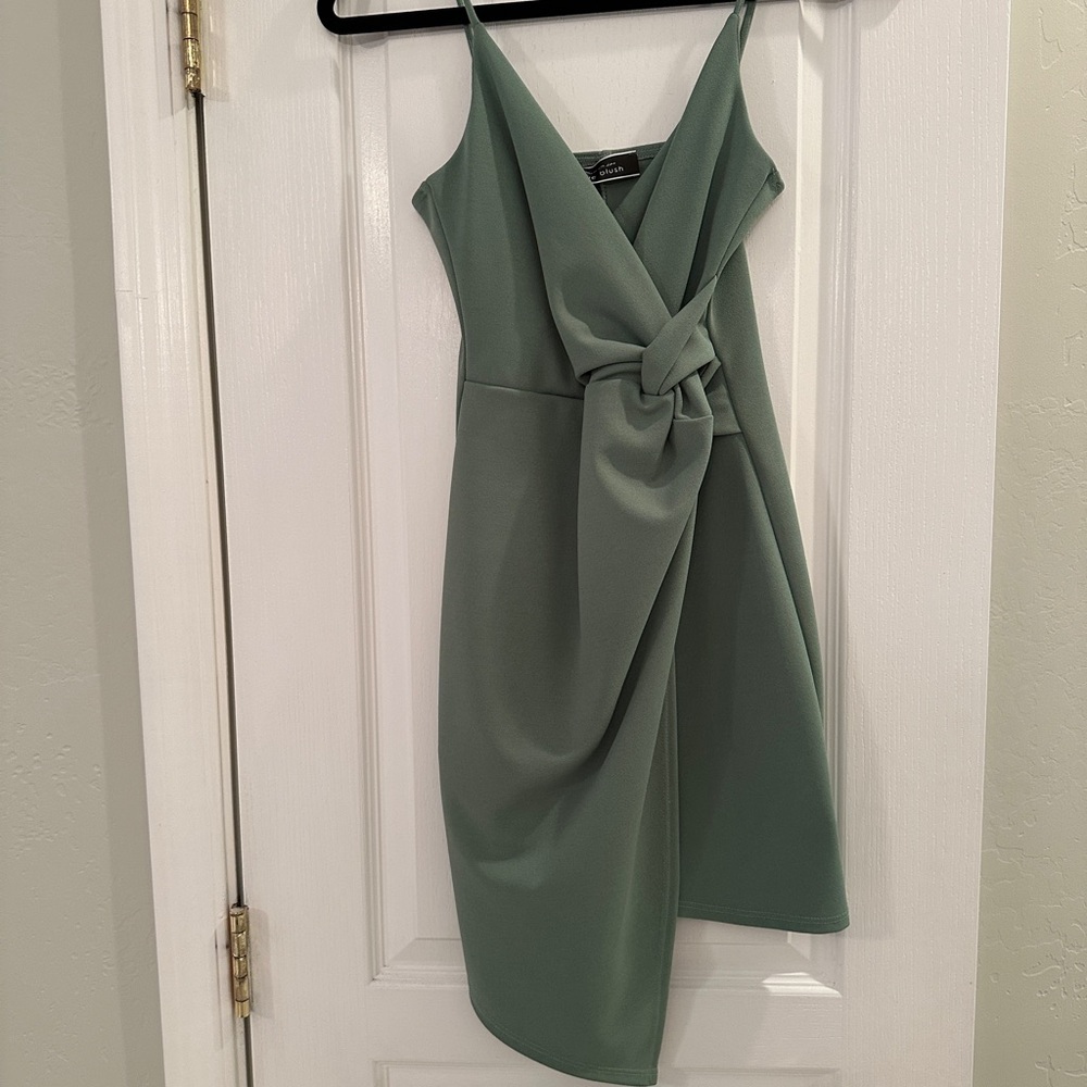 Blue Blush Green Asymmetrical Tie Front Dress